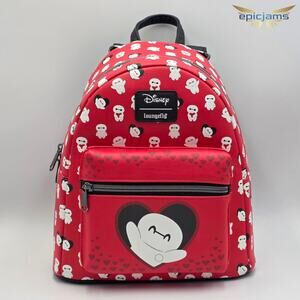 Loungefly Disney Big Hero 6 Baymax Love All Over Print Red Mini Backpack Bag
